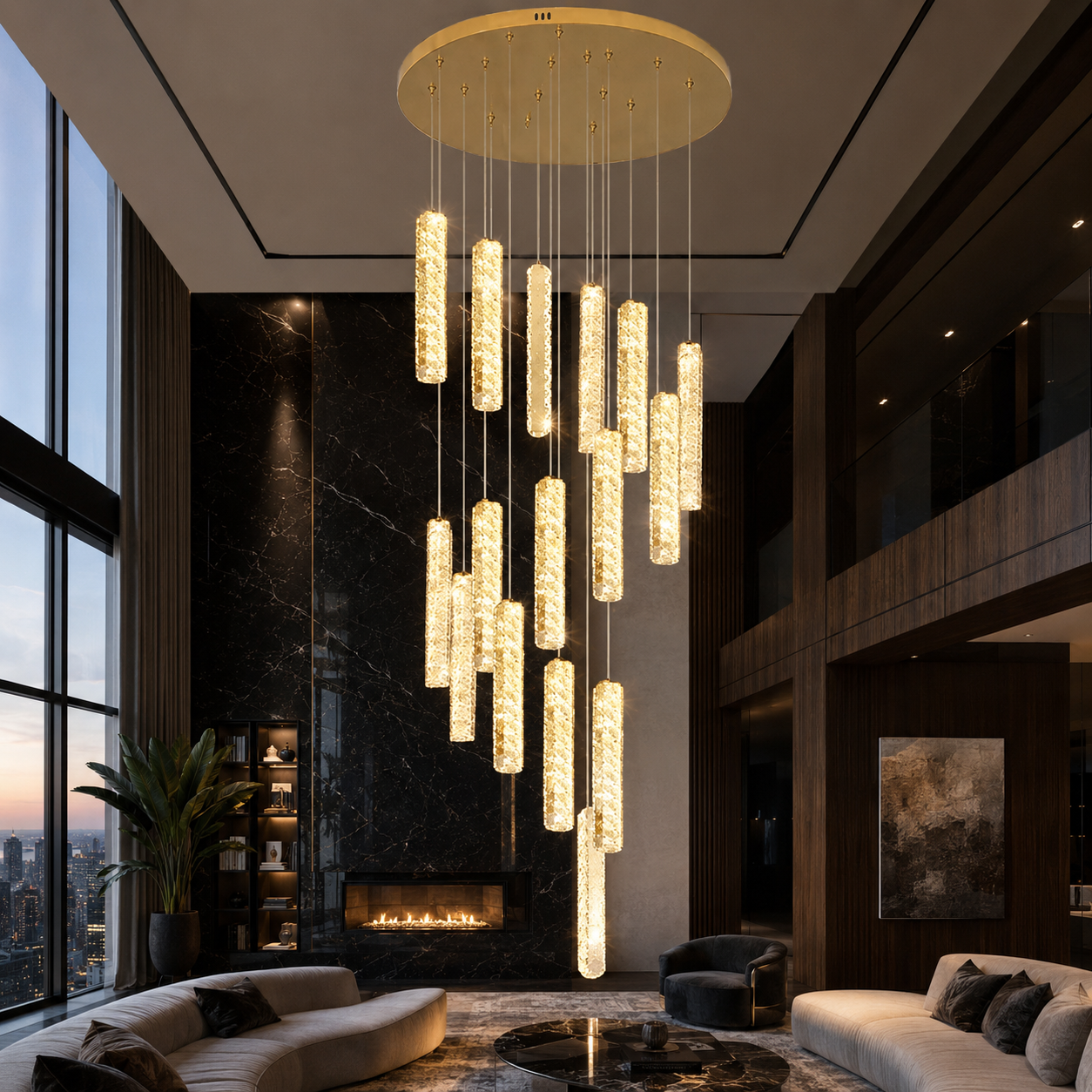 Lustra LED Suspendata FIORI MOLTO Gold Premium 200cm Echivalent 1.000W Telecomanda