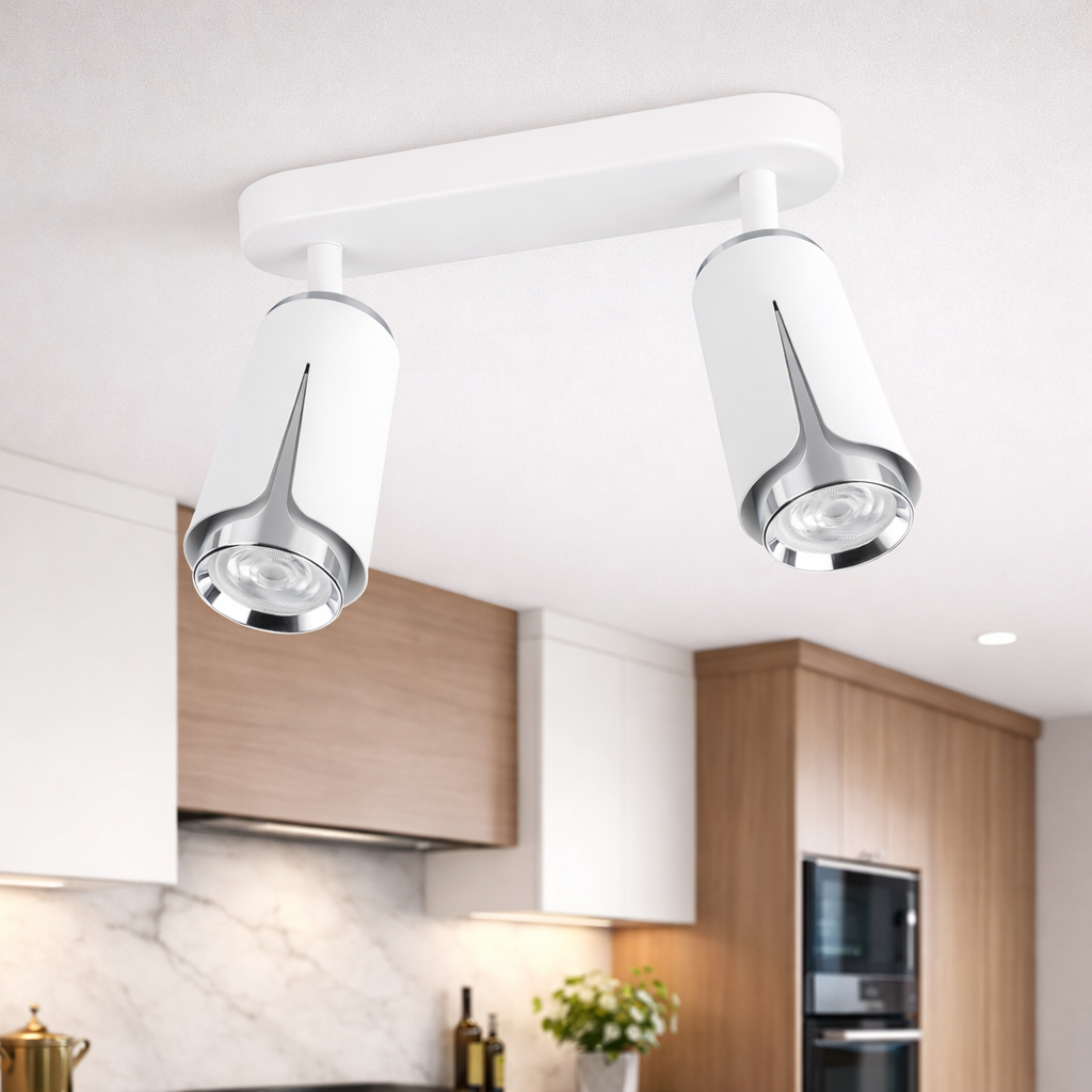 Lustra Flower White & Silver Premium cu 2 Spoturi Reglabile