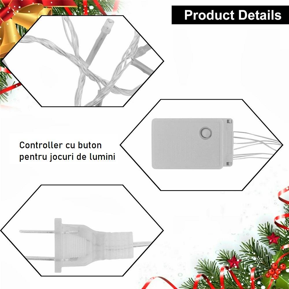 Instalatie LED Liniara 100 LED-uri 9m fir transparent Diverse Culori