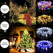 Instalatie LED Liniara 100 LED-uri 9m fir transparent Diverse Culori