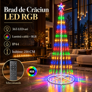 Brad LED RGB de Craciun Alb 250CM | 480lm | Telecomanda | IP44