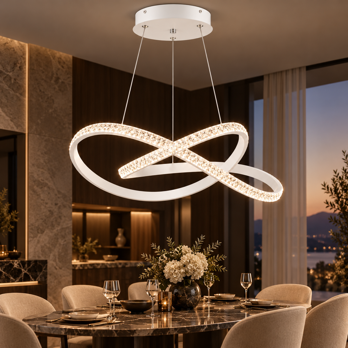 Lustra LED Infinity White Suspendata 60CM Echivalent 500W Telecomanda