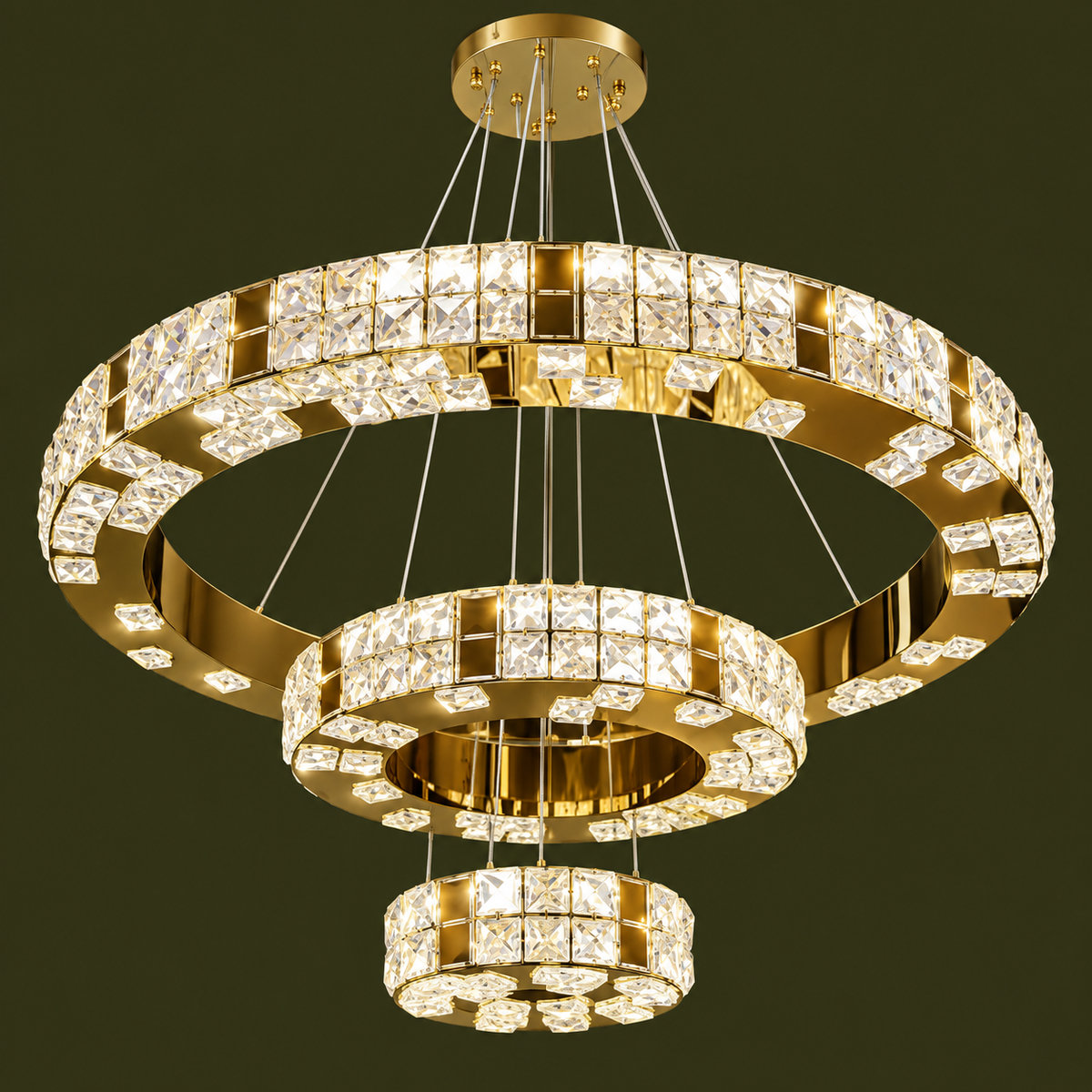 Lustra LED Cristal Gold Royal 3 Segmente Echivalent 1000W Telecomanda