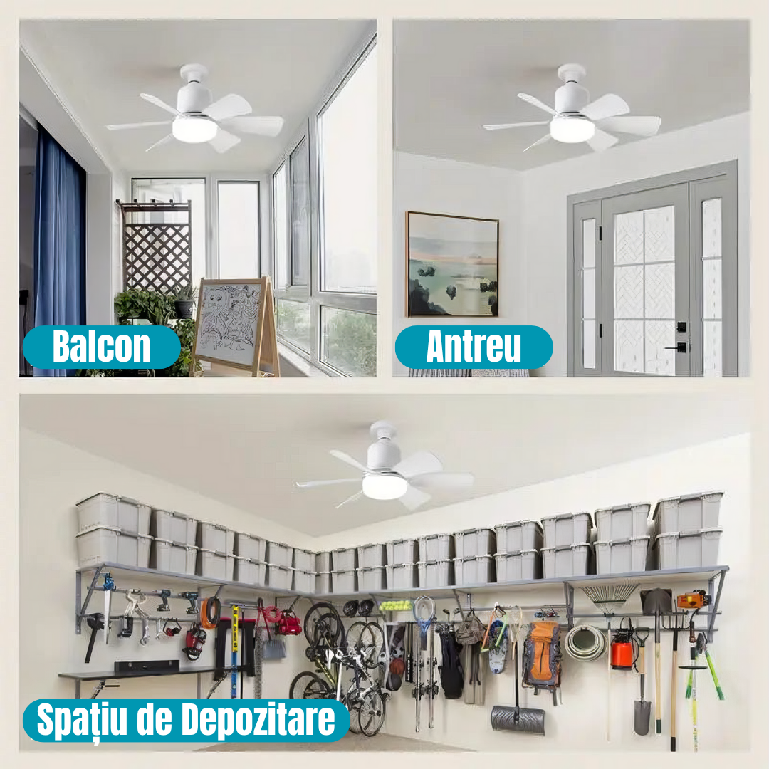 Bec LED E27 30W cu Ventilator, 3 Lumini si telecomanda