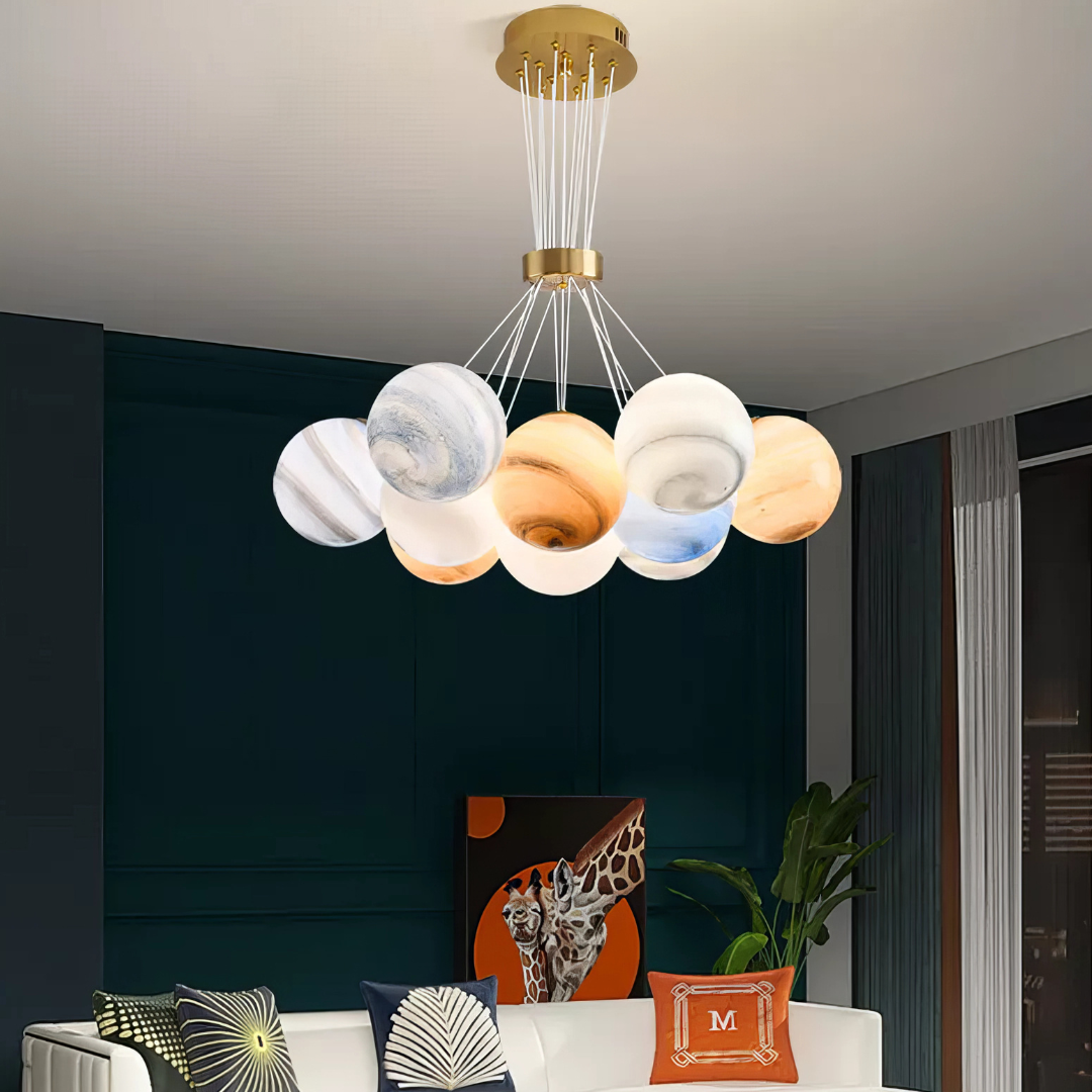 Lustra LED Abajur Planets Gold Bundle, 3 lumini si telecomanda