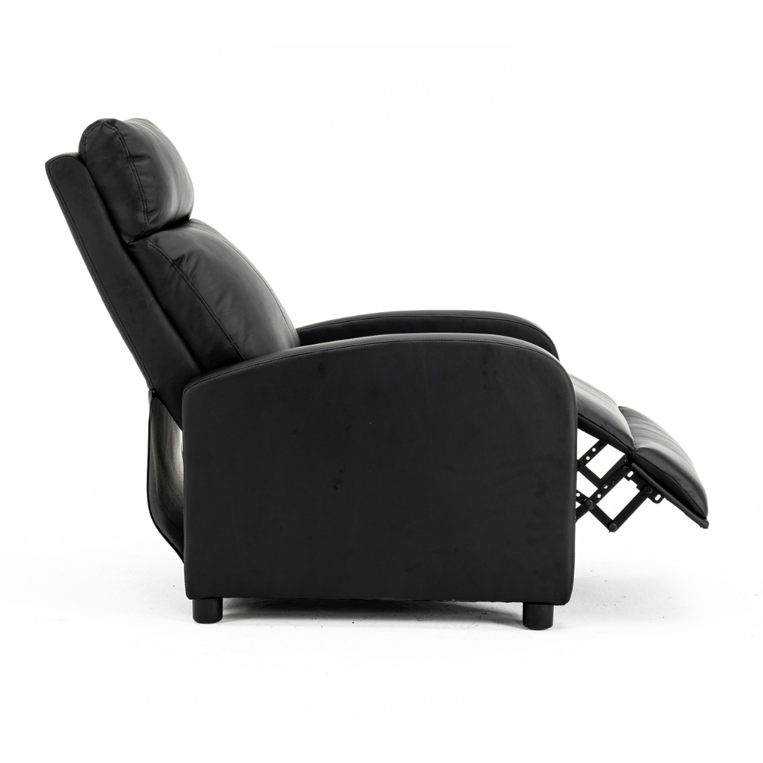 Fotoliu Recliner din Piele Ecologica Spatar Rabatabil si Suport Picioare Extensibil Negru