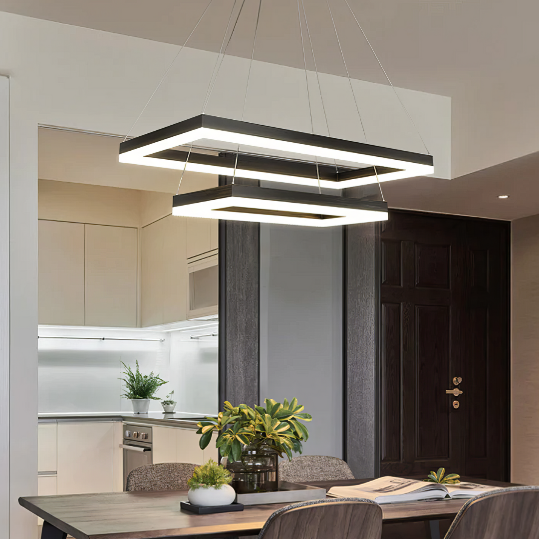 Lustra LED Suspendata cu 2 Elemente Rectangulare Negre LT108 Echivalent 500W