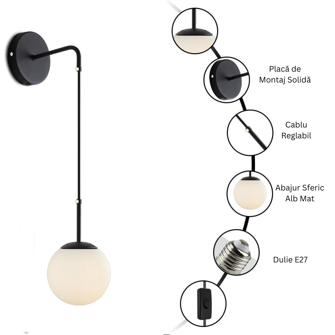 Aplica Ajustabila Nordic Style Black Abajur Mat NEAGRA / ABAJUR / APLICA PERETE Wall Light Fixtures