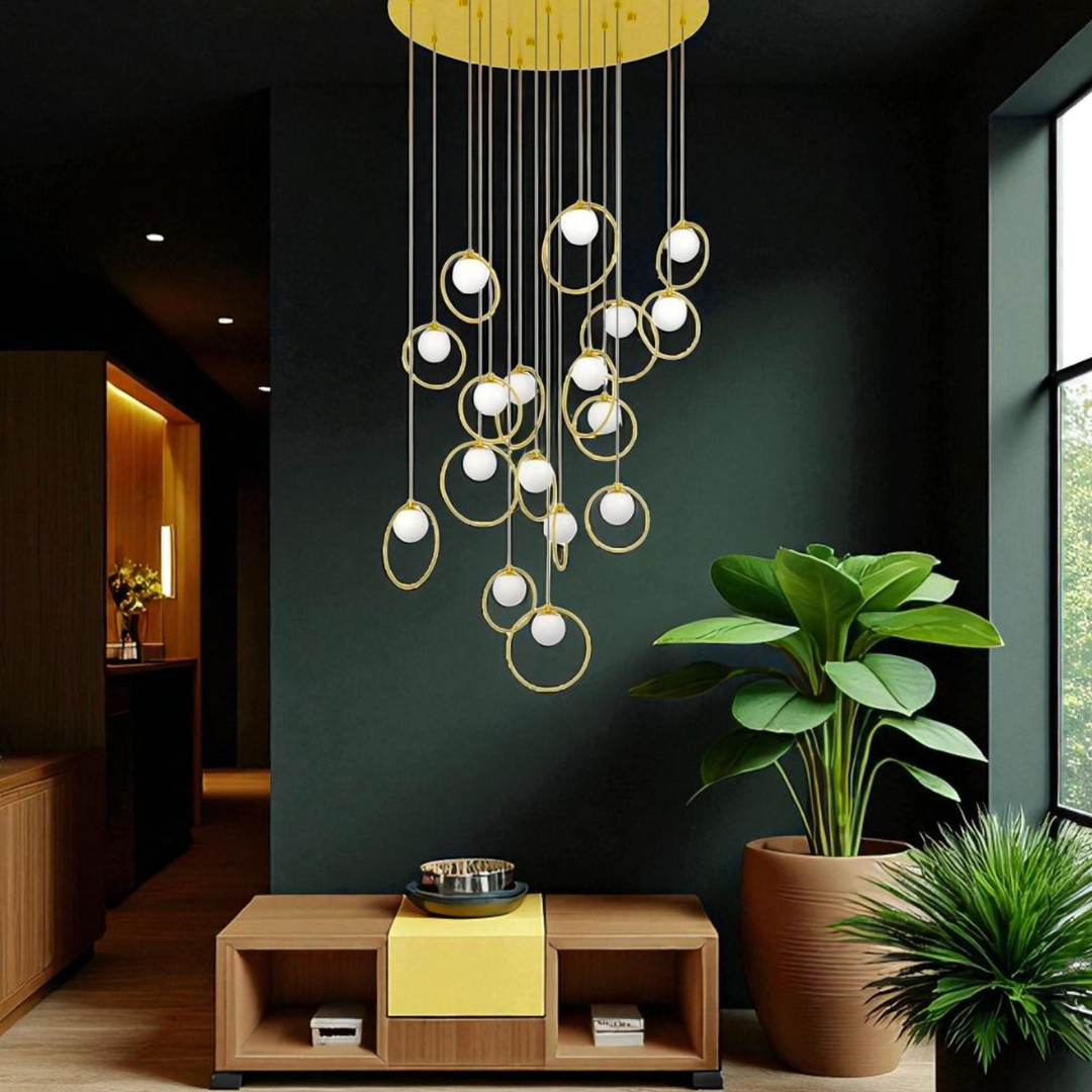 Lustra LED Suspendata Abajur PORTOCOLOM Gold Suport Rotund 17Elemente