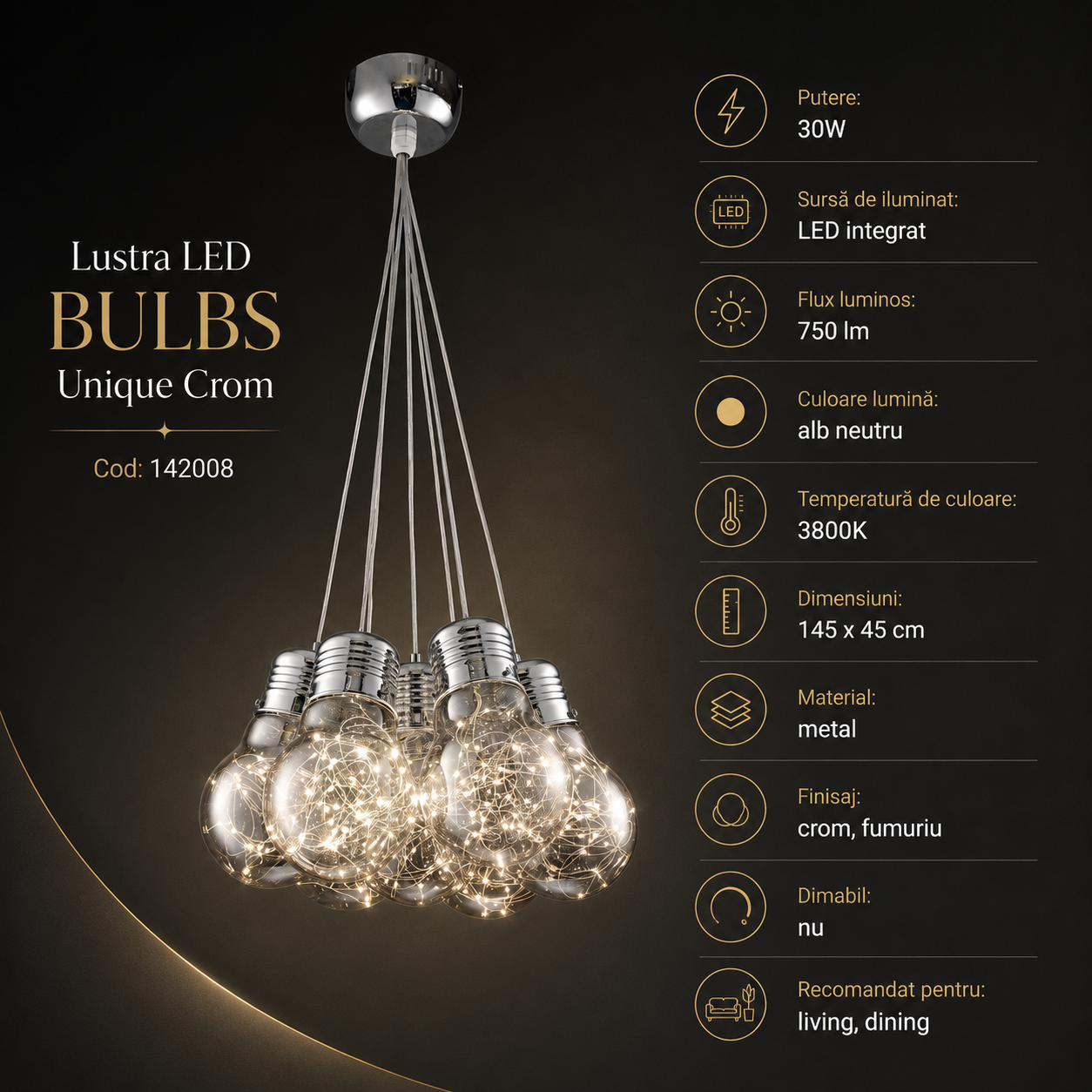 Lustra LED BULBS Unique Crom Echivalent 60W