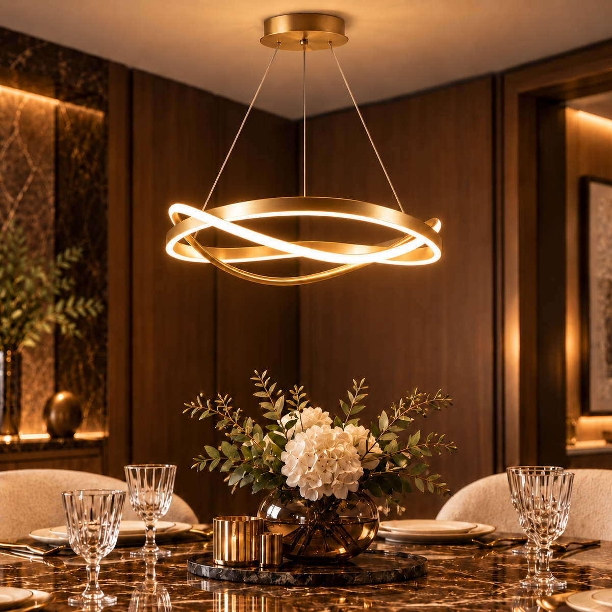 Lustra LED Suspendata Venola Gold Echivalent 550W Telecomanda