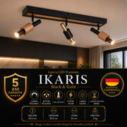 Lustra LED Premium IKARIS Black & Gold cu 3 Spoturi Reglabile