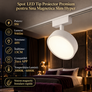Spot LED Magnetic Rotund Premium Hyper White 9W | ⌀9.5CM | 48V | 3 Tipuri de Lumina