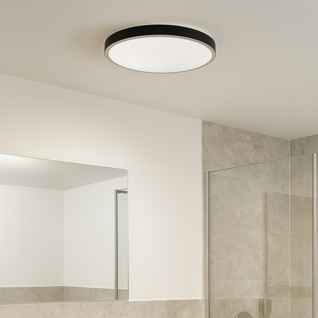 Plafoniera LED Baie 18W 30cm IP44, 3 Lumini din buton, Echivalent 150W Neagra