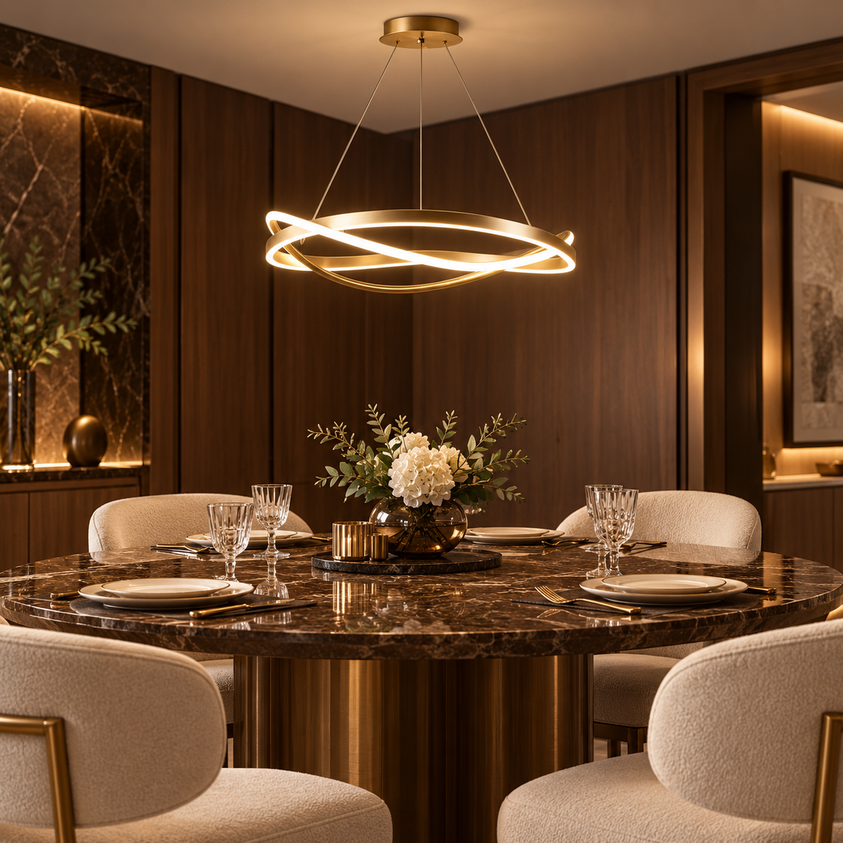 Lustra LED Suspendata Venola Gold Echivalent 550W Telecomanda