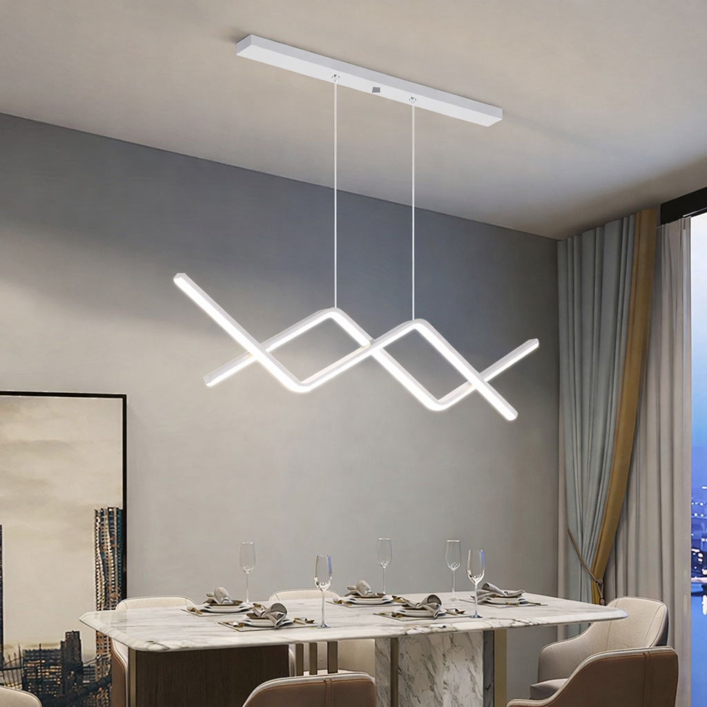 Lustra LED Suspendata LINES Alba Echivalent 300W Telecomanda