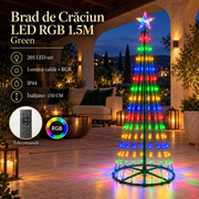Brad LED RGB de Craciun Verde 150CM | 500lm| Telecomanda | IP44