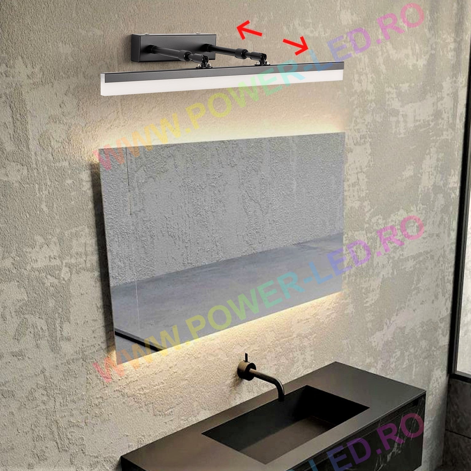 Aplica LED Baie 36W 53cm Neagra Reglabila C9067BK