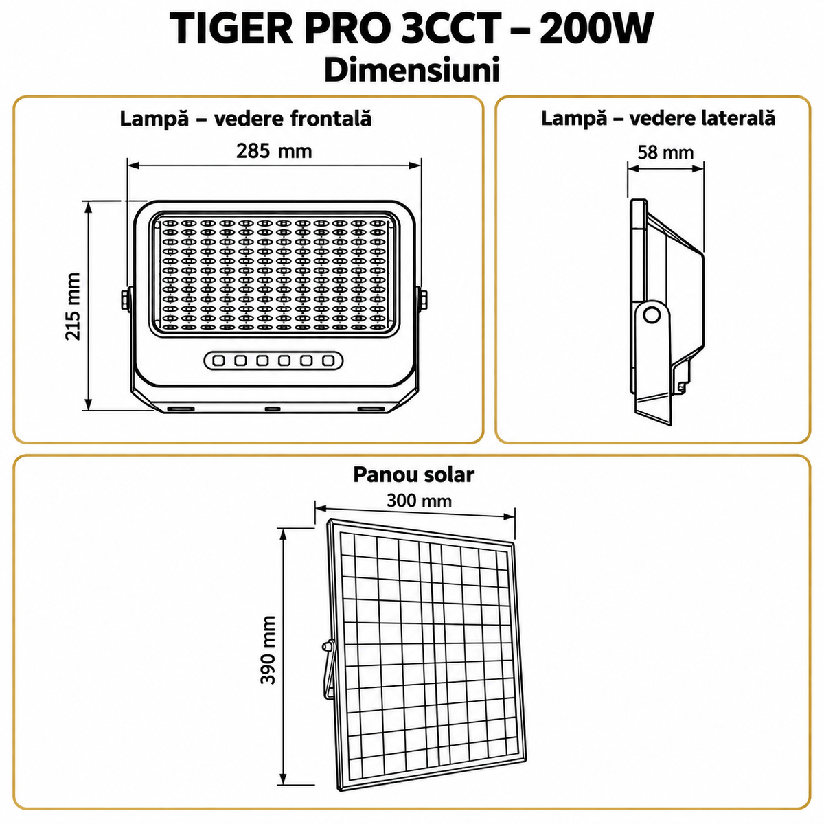 Lampa LED Solara Tiger Pro cu Panou Reglabil si Telecomanda cu 3 Tipuri de Lumina