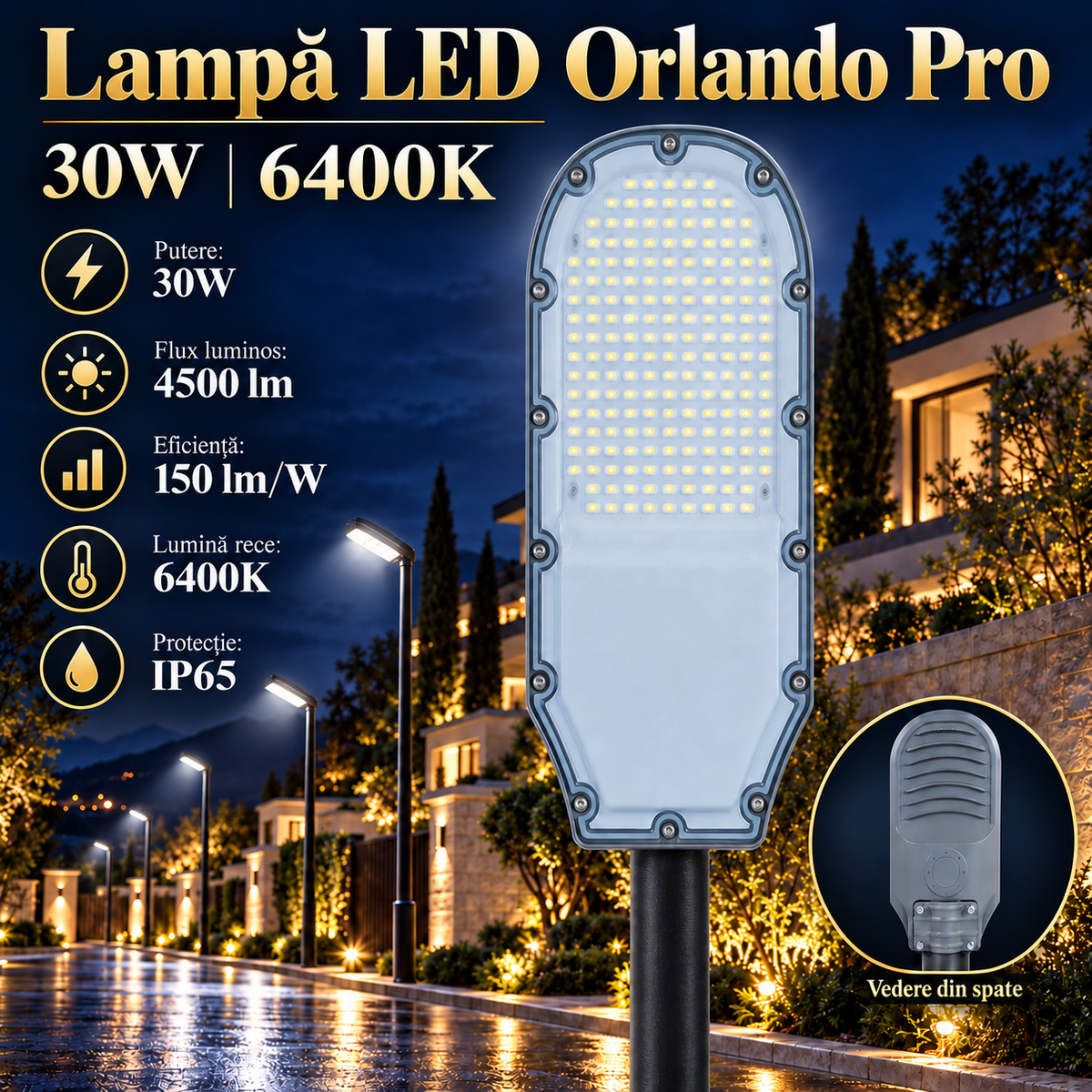 Lampa LED Orlando Pro Grey 30W | 4500lm | 6400K | IP65