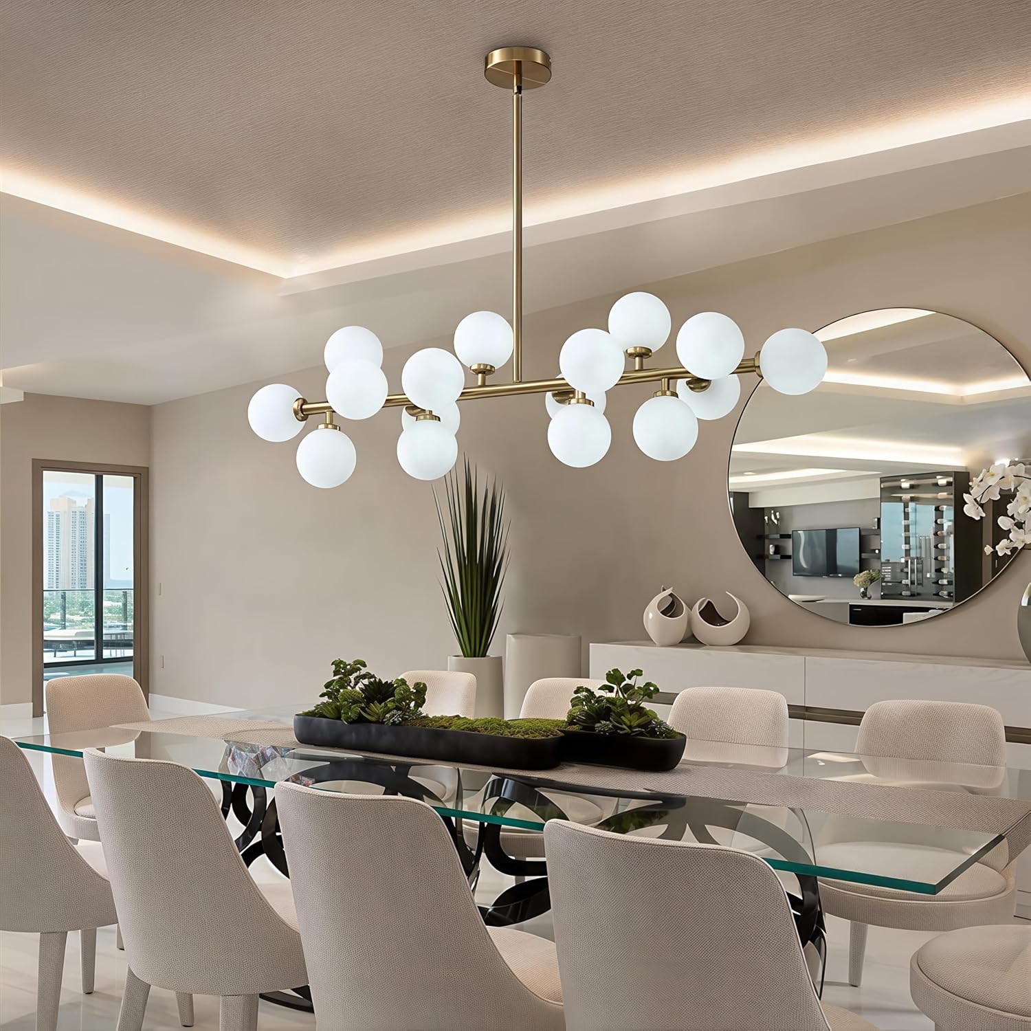 Lustra Abajur MAT GOLD Liniara 16xG9 90cm SKYLINE