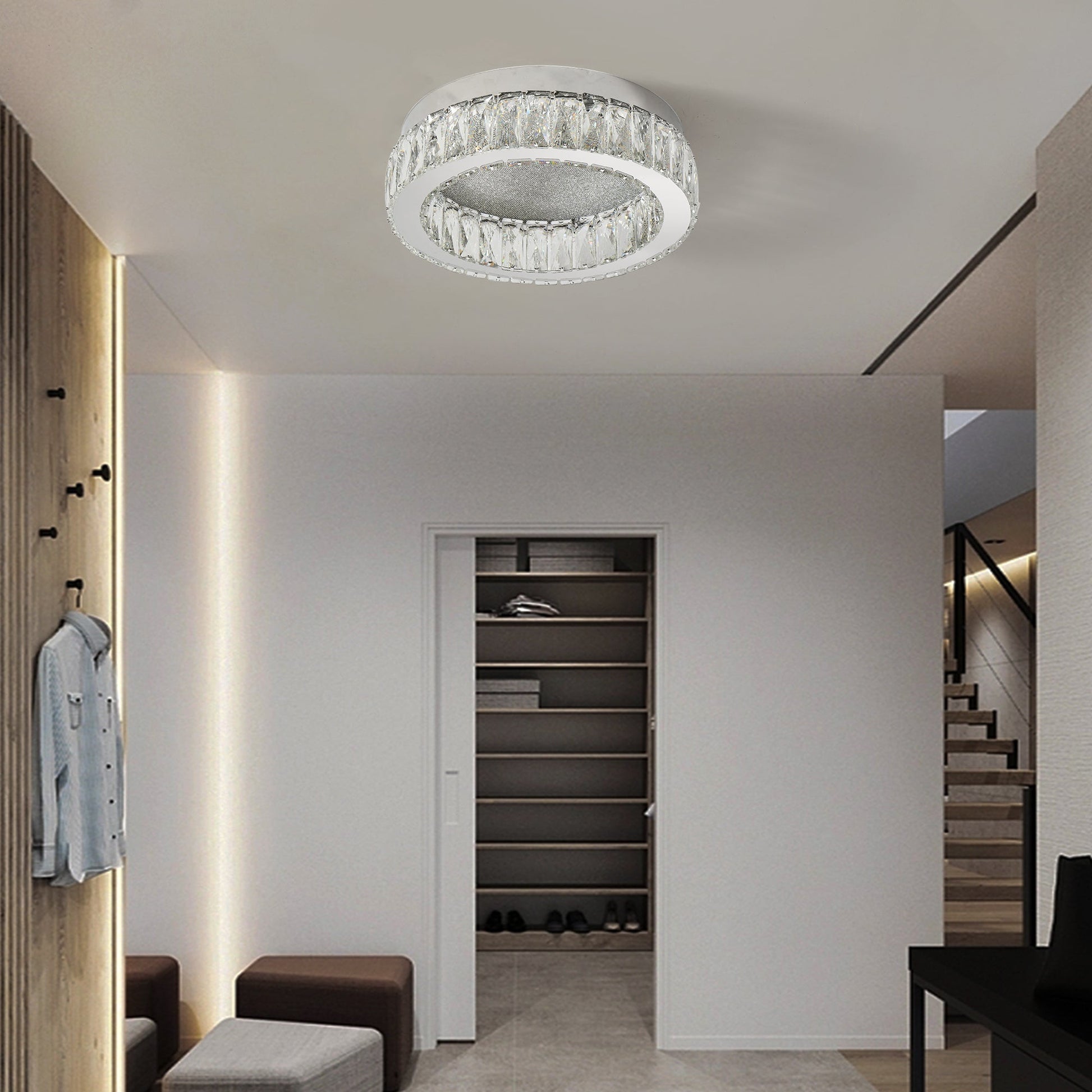 Lustra LED Argintie Glamour Round CRISTAL Telecomanda