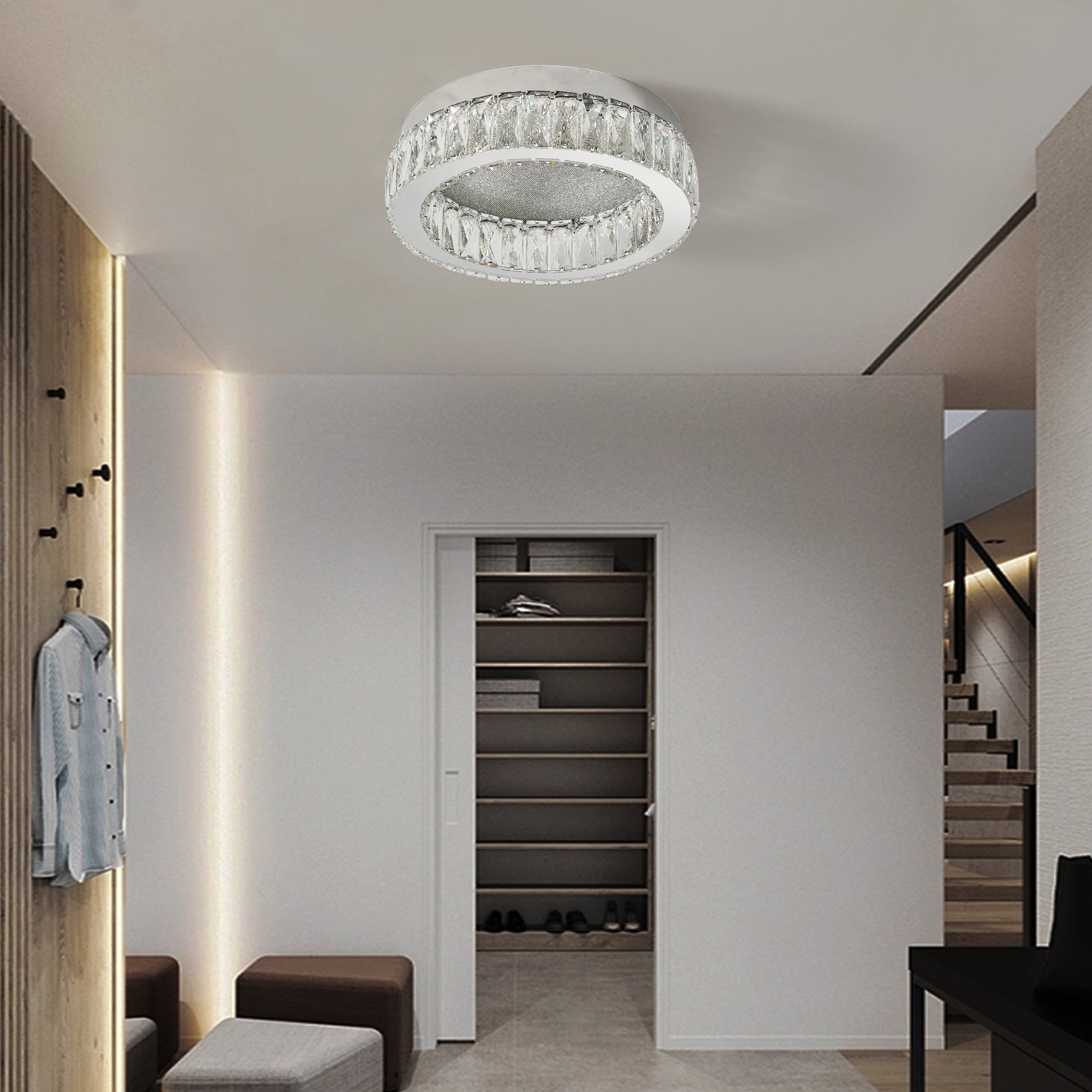 Lustra LED Argintie Glamour Round CRISTAL Telecomanda