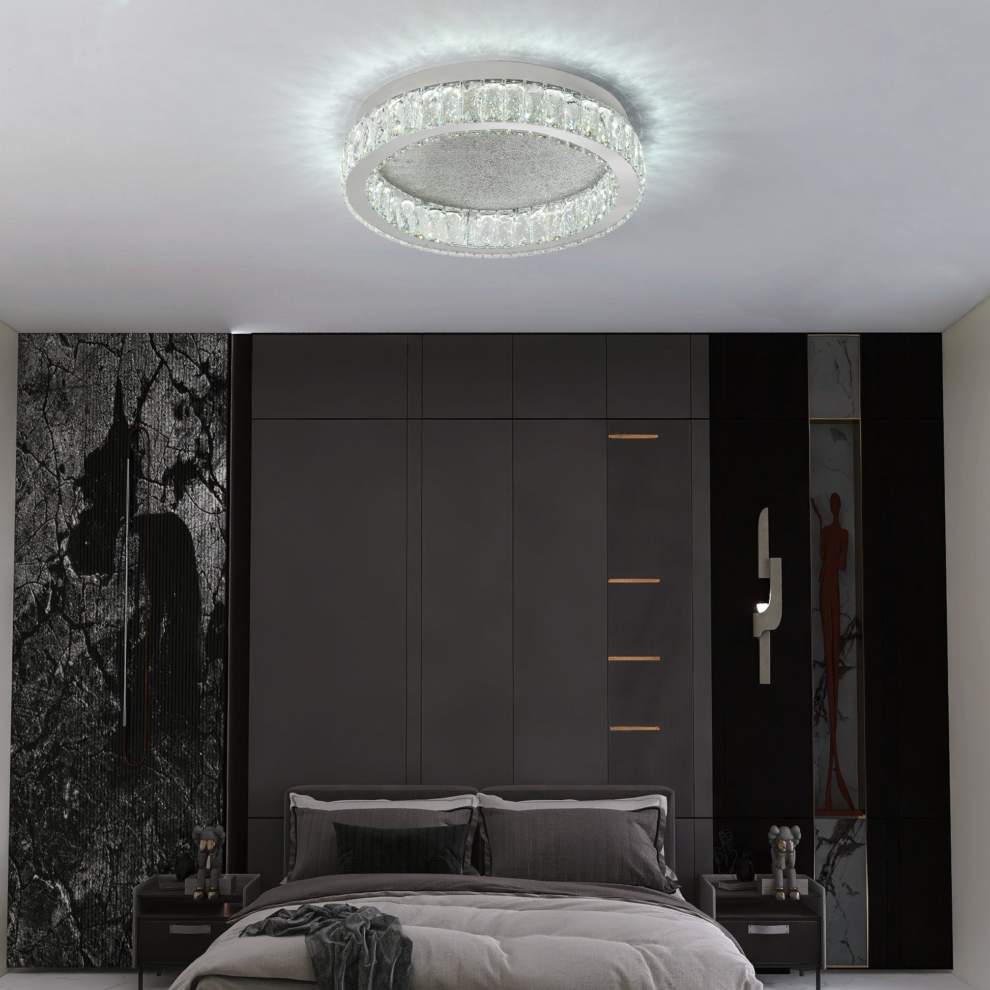Lustra LED Argintie Glamour Round CRISTAL Telecomanda
