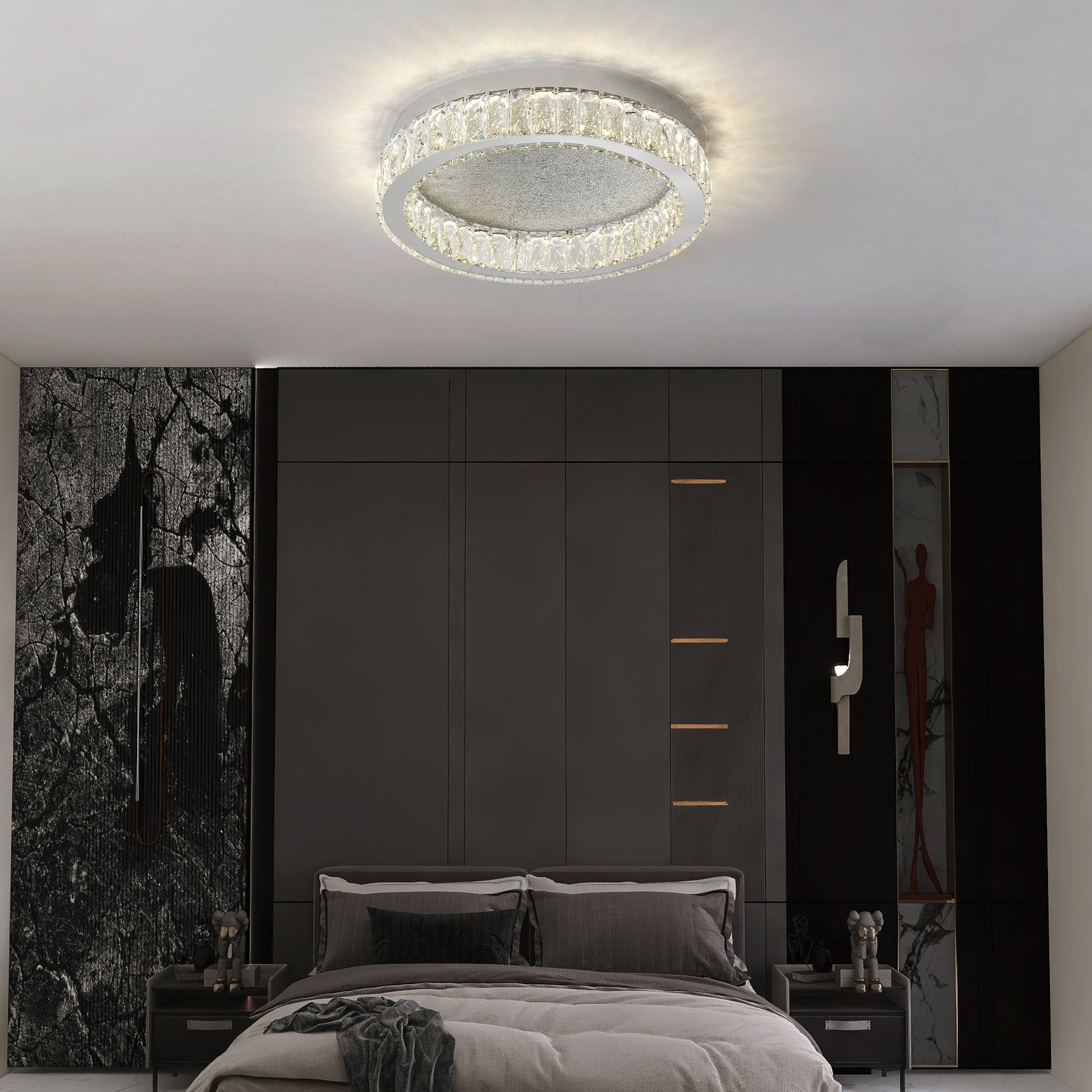 Lustra LED Argintie Glamour Round CRISTAL Telecomanda