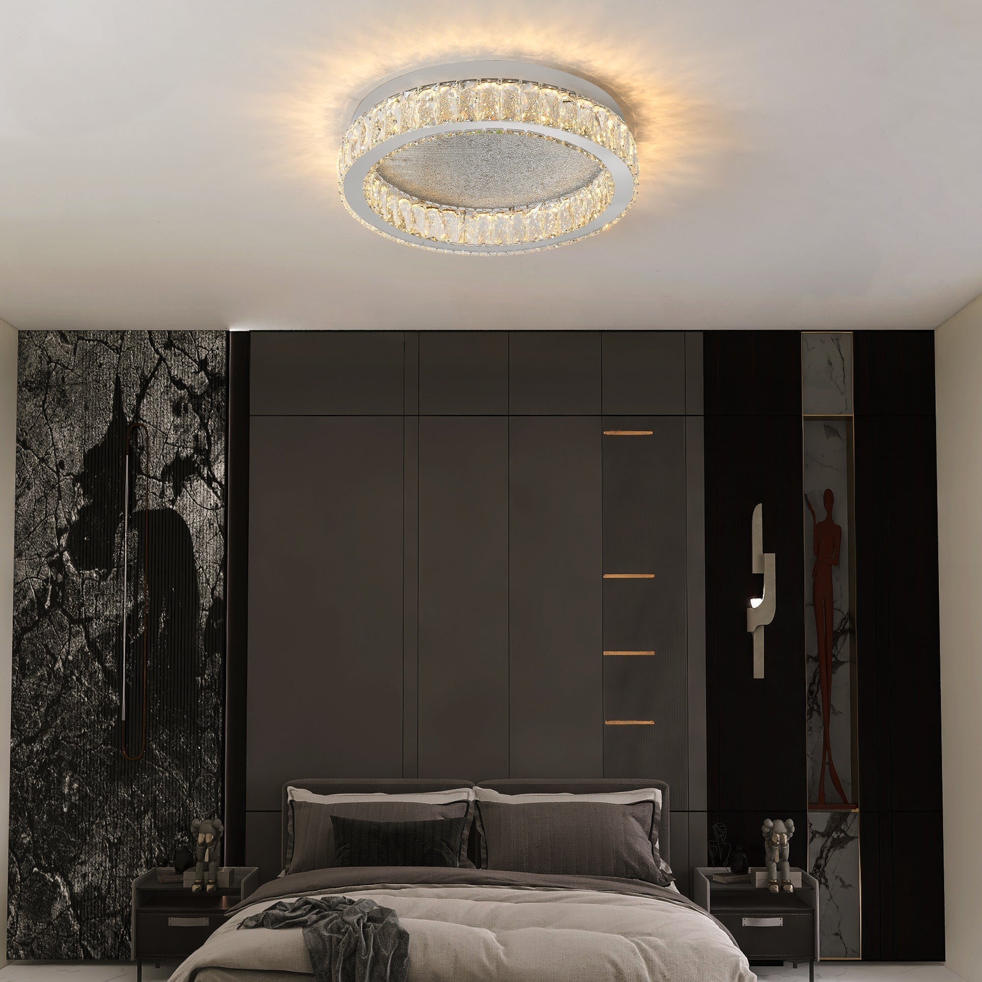 Lustra LED Argintie Glamour Round CRISTAL Telecomanda