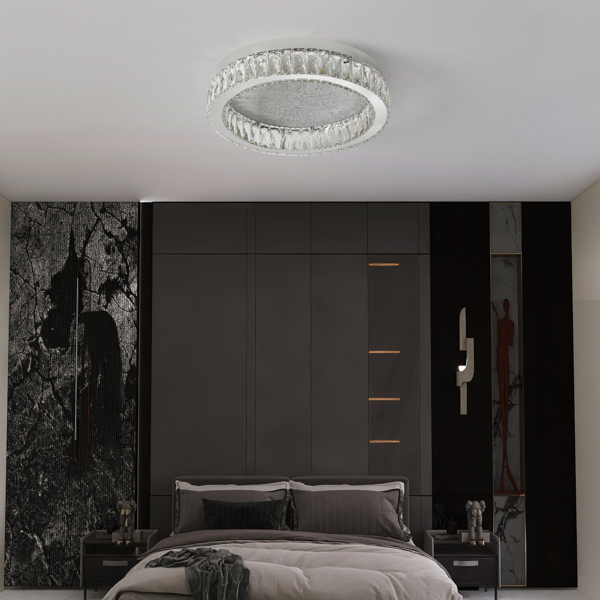 Lustra LED Argintie Glamour Round CRISTAL Telecomanda