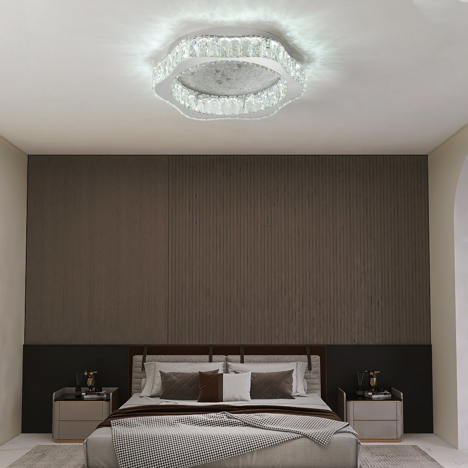 Lustra LED Argintie Splash Crystal Telecomanda