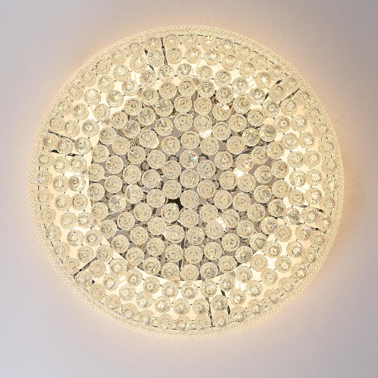 Lustra LED Aplicata Crystal Dome Silver Telecomanda si Lumini RGB