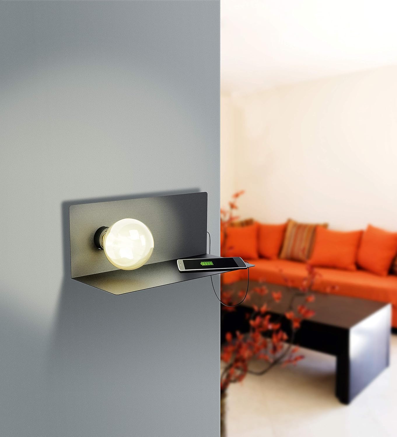 Aplica Perete CIGLIE EGLO 1xE27 cu Incarcare USB