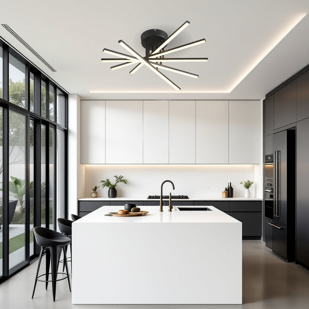 Lustra LED 80W Fano 5 Elemente NEGRU Echivalent 500W cu Telecomanda