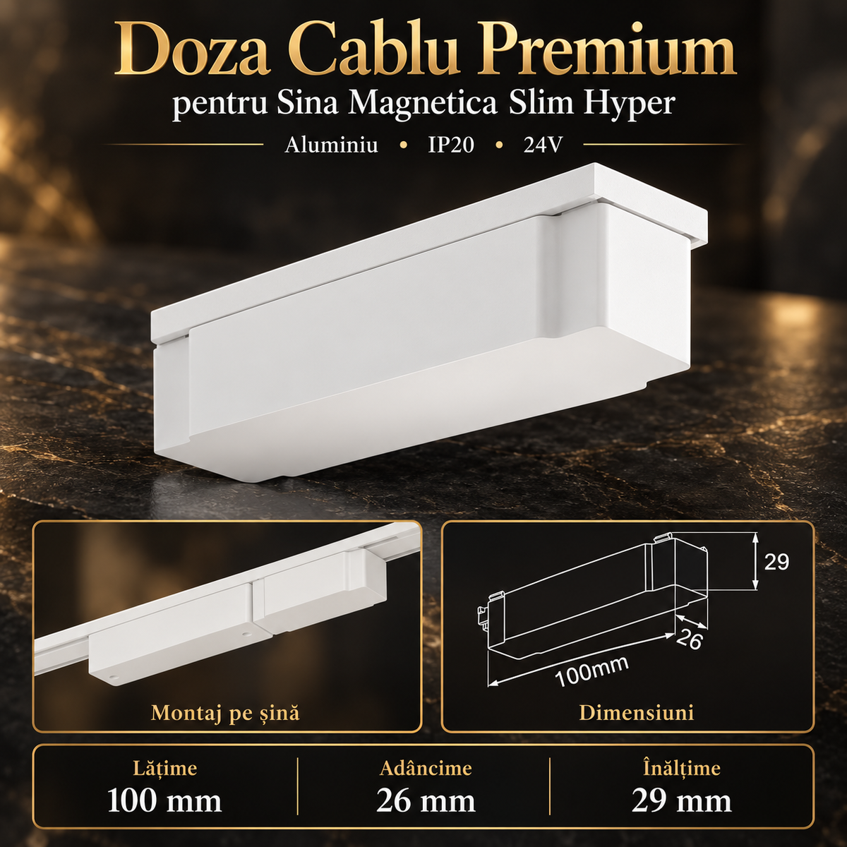 Doza pentru Cablu White Premium pentru Sina Magnetica Hyper 10CM