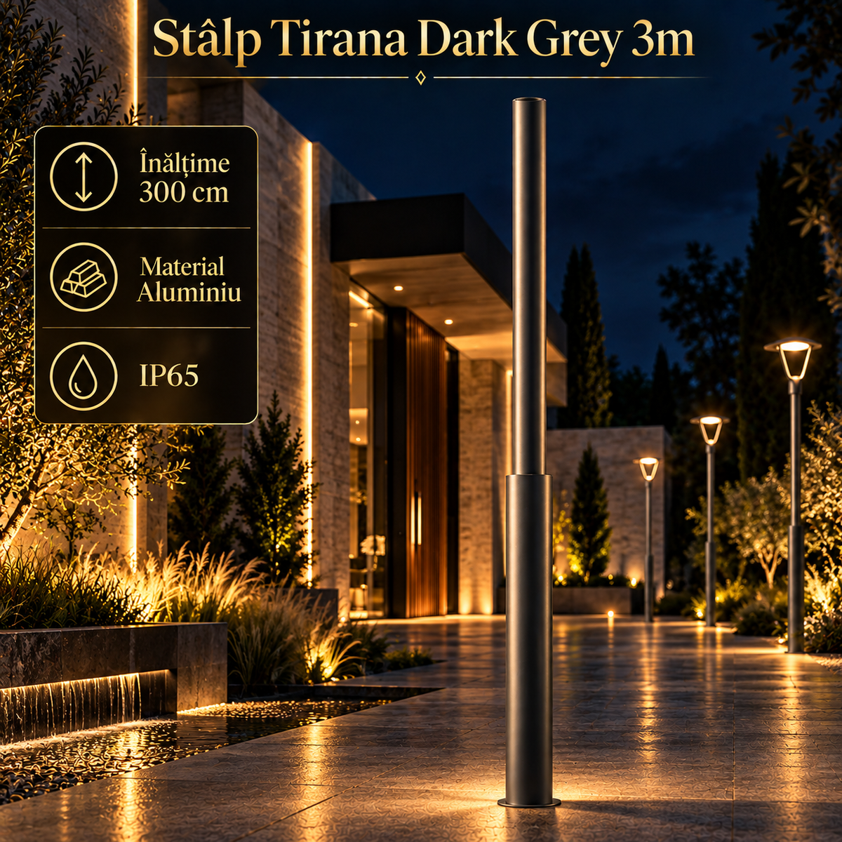 Stalp Iluminat Stradal Tirana Dark Grey 3M