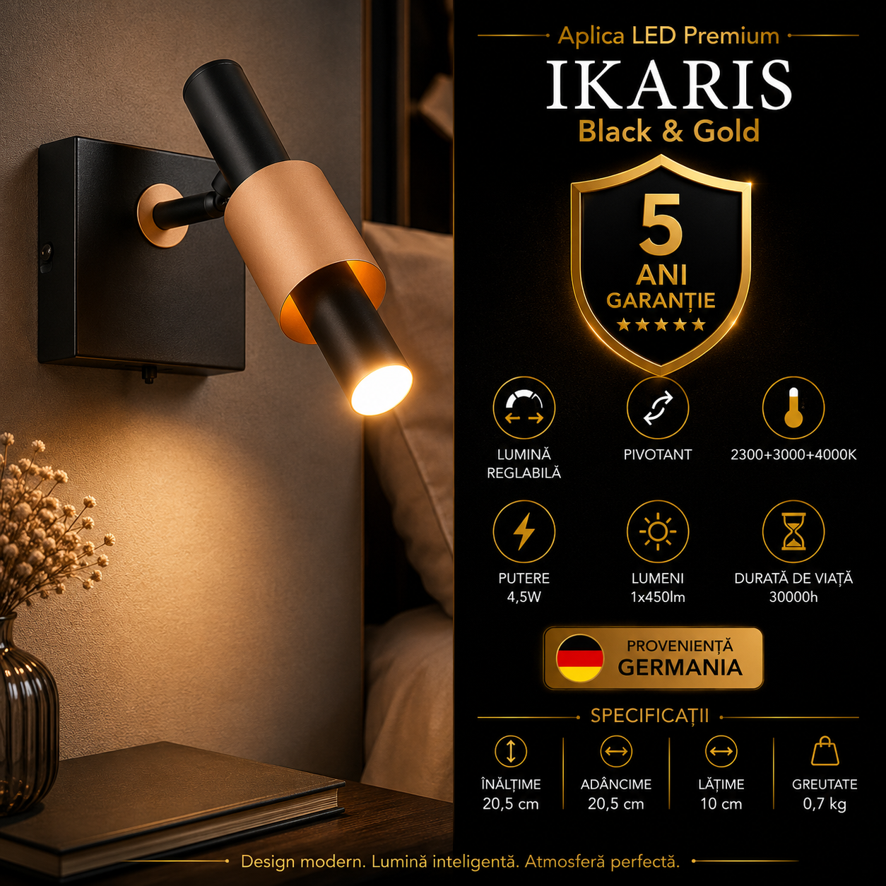 Aplica LED Premium IKARIS Black & Gold