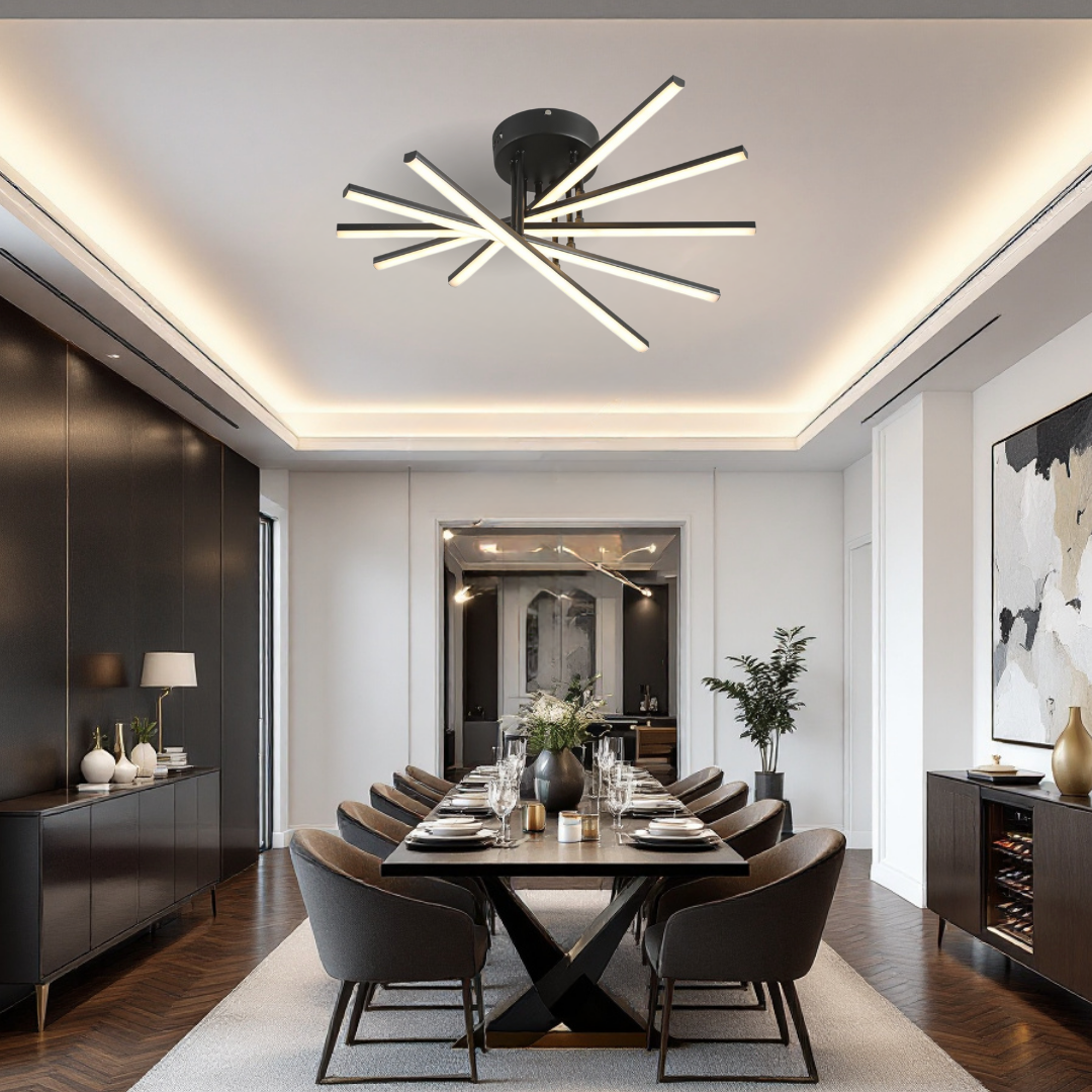 Lustra LED 80W Fano 5 Elemente NEGRU Echivalent 500W cu Telecomanda