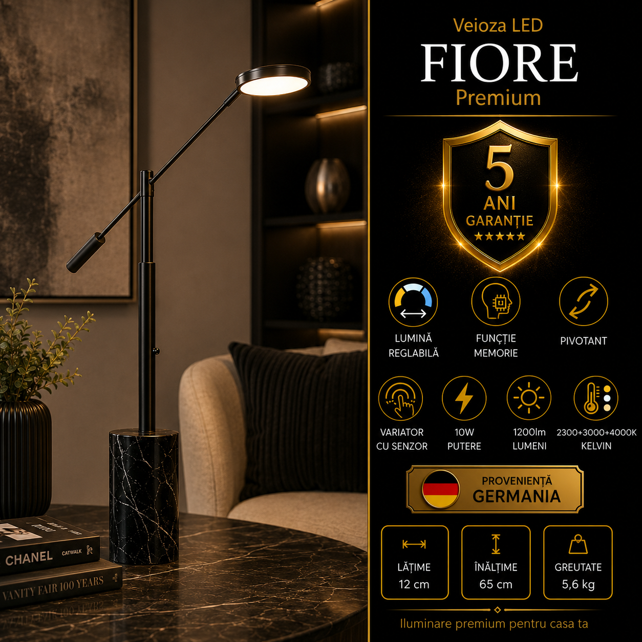 Veioza LED Premium Fiore Black 65CM