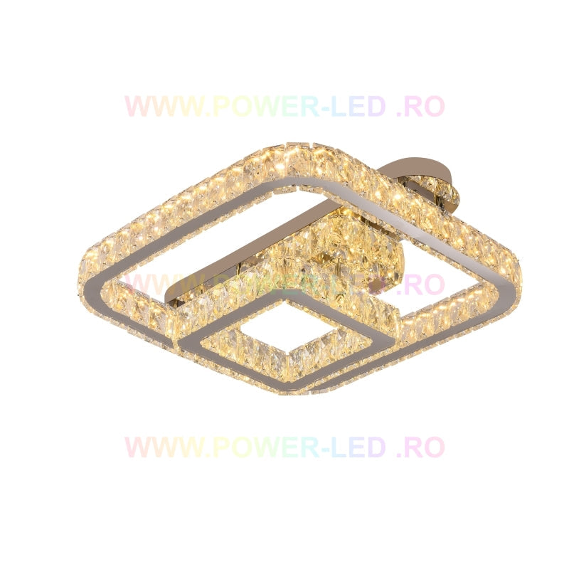 Lustra LED CROWN Square Chrome Cristal Echivalent 600W Telecomanda