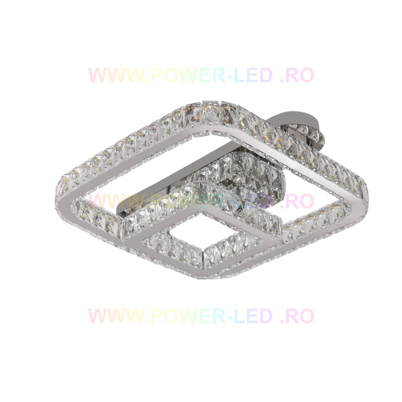Lustra LED CROWN Square Chrome Cristal Echivalent 600W Telecomanda