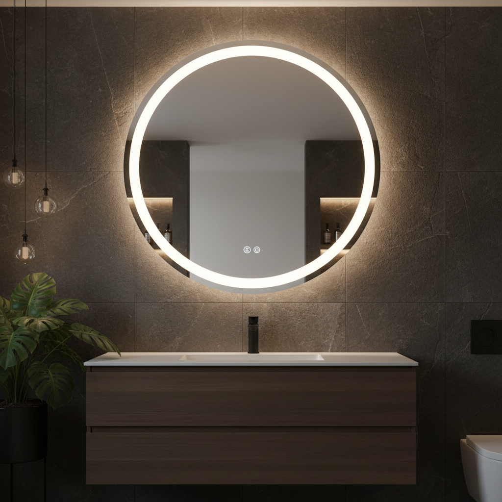 Oglinda LED Rotunda FRAMELESS 70cm, 3 Lumini, Dezaburire, DImabila si Touch OD019