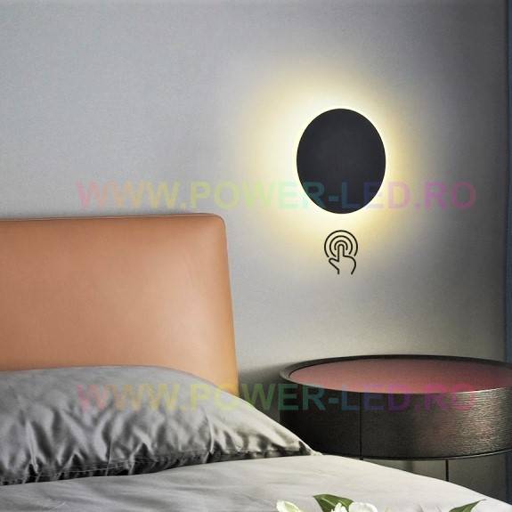 Aplica LED 22W 20cm Rotunda Neagra Cu Control Tactil