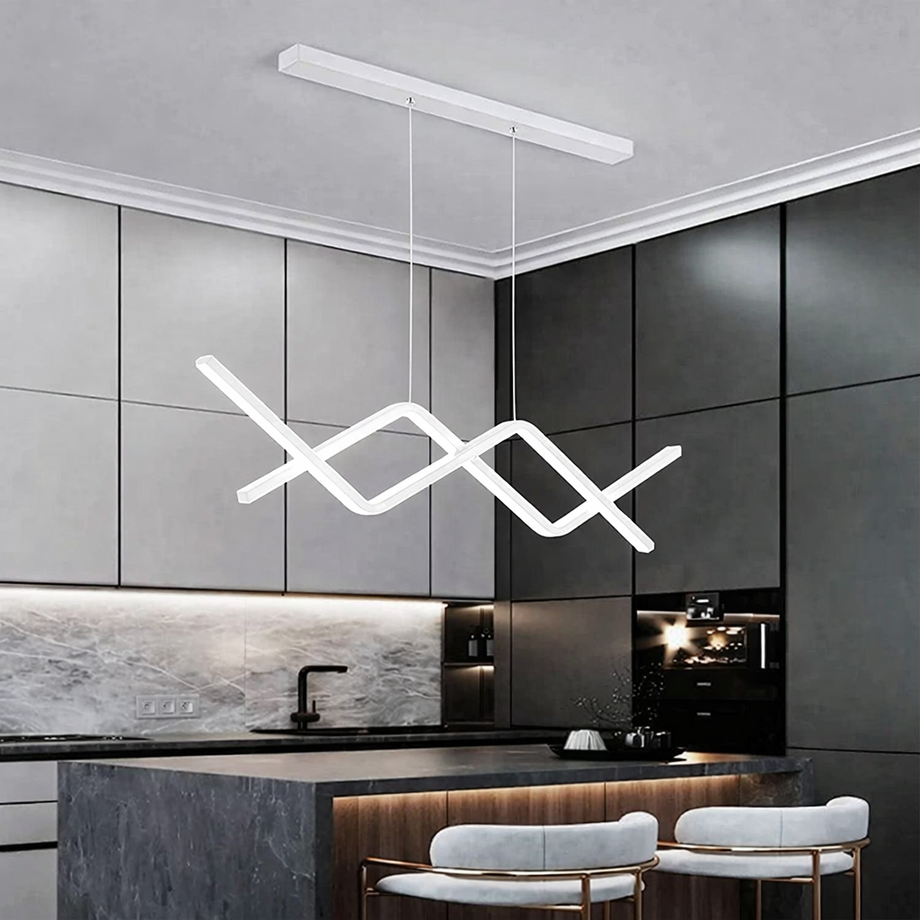 Lustra LED Suspendata LINES Alba Echivalent 300W Telecomanda