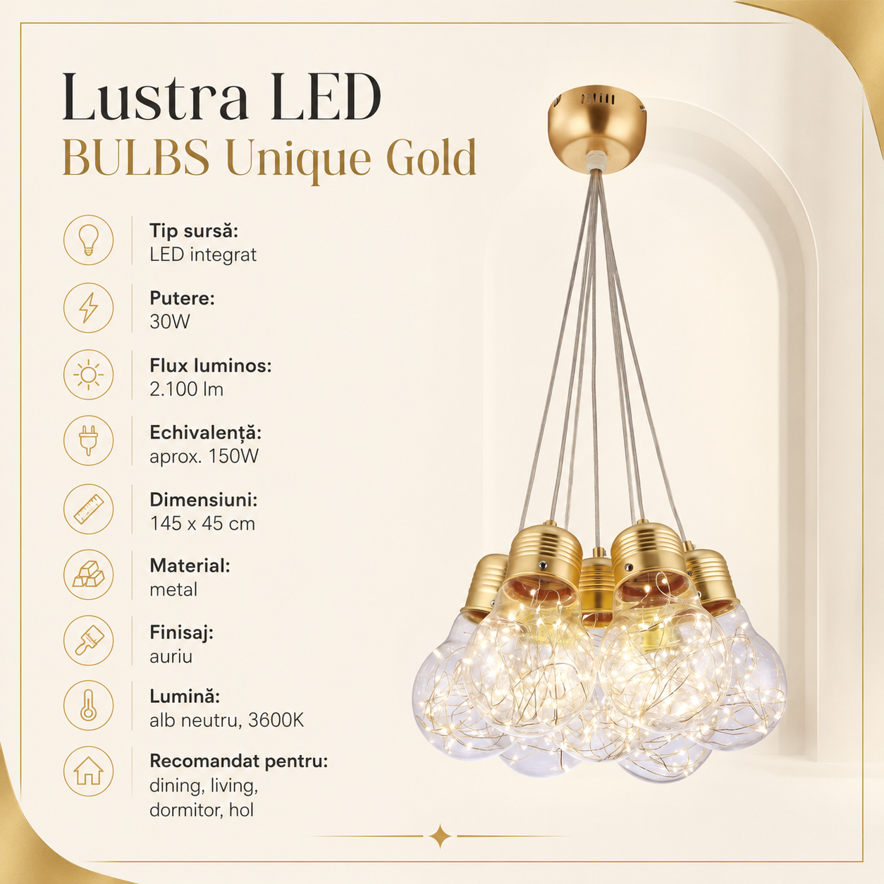 Lustra LED BULBS Unique Gold Echivalent 150W