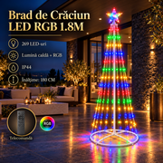 Brad LED RGB de Craciun Alb 180CM | 360lm | Telecomanda | IP44