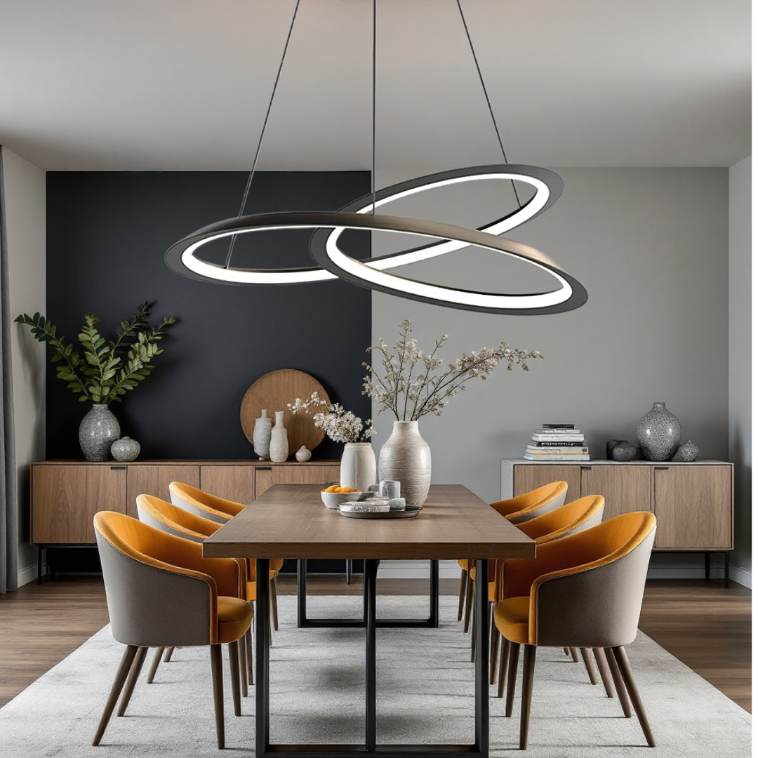 Lustra LED Suspendata 120W Lumea Black Telecomanda Echivalent 600W