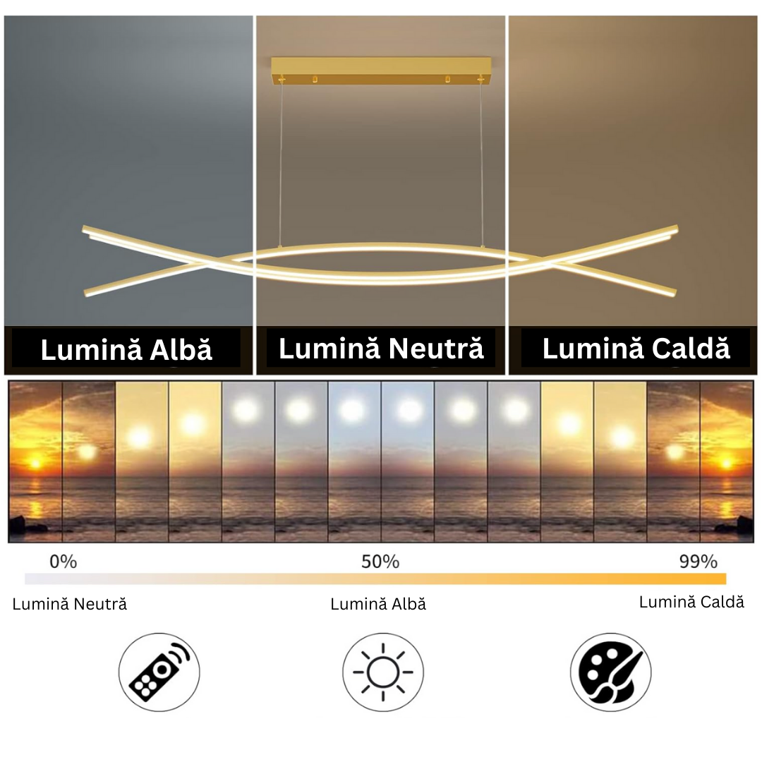 Lustra LED 80W OFFICE Suspendata Gold cu Telecomanda Echivalent 500W