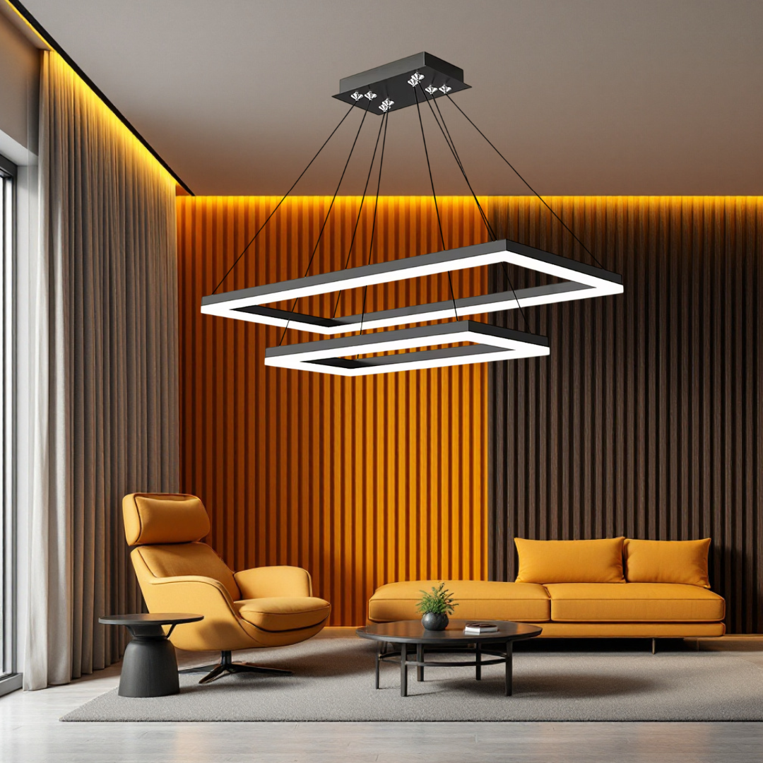 Lustra LED Suspendata cu 2 Elemente Rectangulare Negre LT108 Echivalent 500W